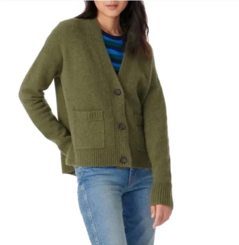J. Crew Wool Alpaca Cropped Cardigan Sweater Loden Green AQ377 Size M